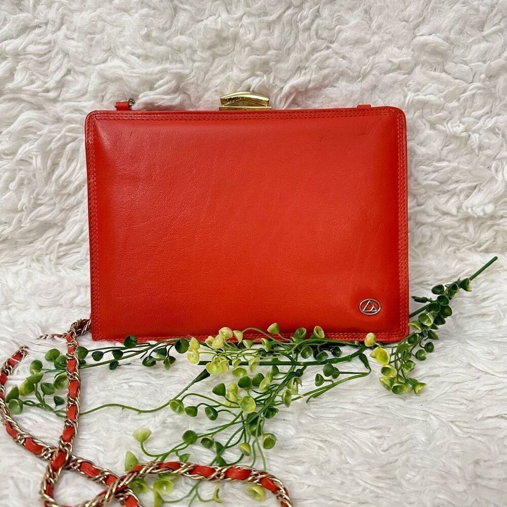 Liz Claiborne Vintage Red Orange Leather Snap Lock Chain‎ Strap Shoulder Bag